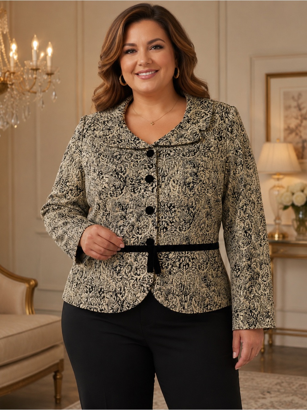 Vintage Danny & Nicole Black Gold Brocade Jacquard Jacket 16